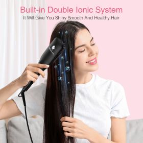 Enhanced Ceramic Hair Straightener Brush by , 2-in-1 Ionic Straightening Brush w/Anti-Scald Feature Suit for All Hair Types, Auto Temperature Lock & A