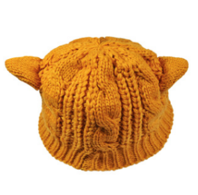 Hand Made 3D Cute Knitted Cat Ear Beanie For Winter (Color: Yellow)